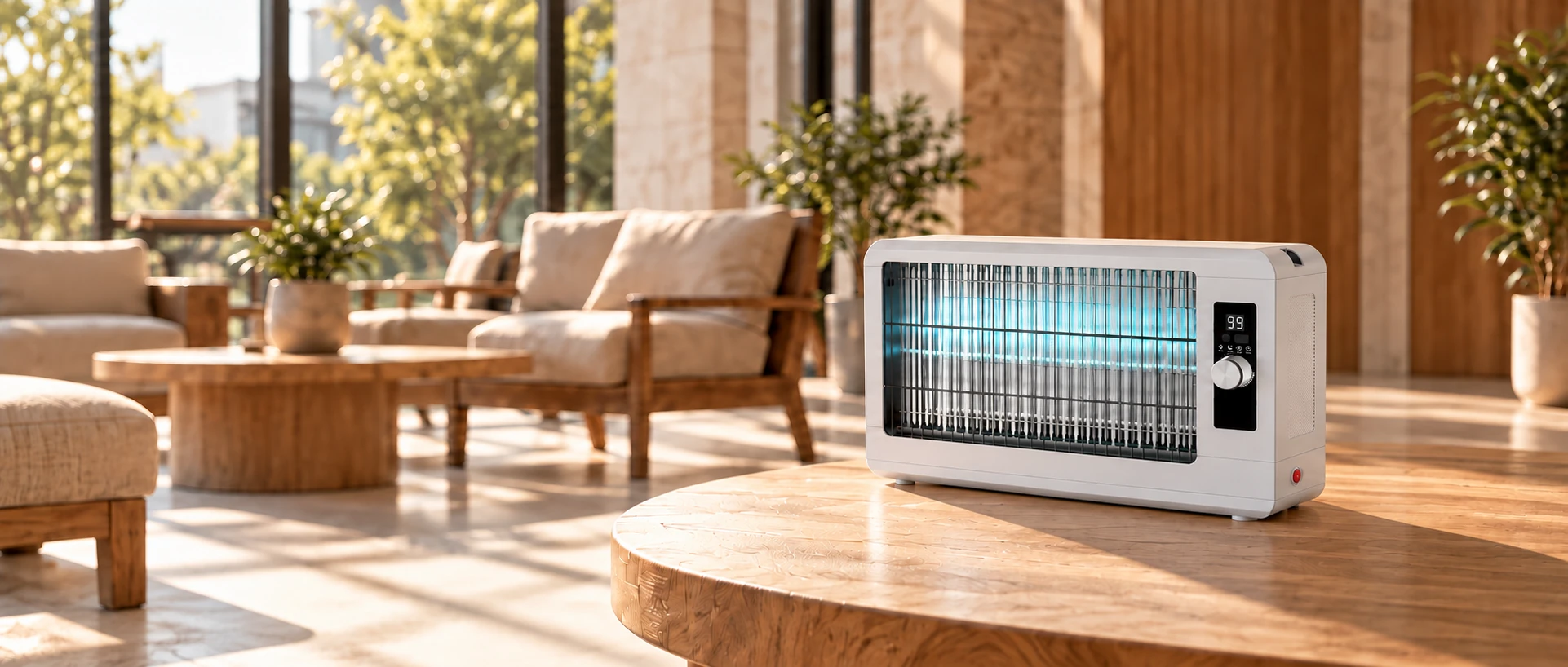 Remaig IKI-710AE shown on a timber table in a warm lounge setting