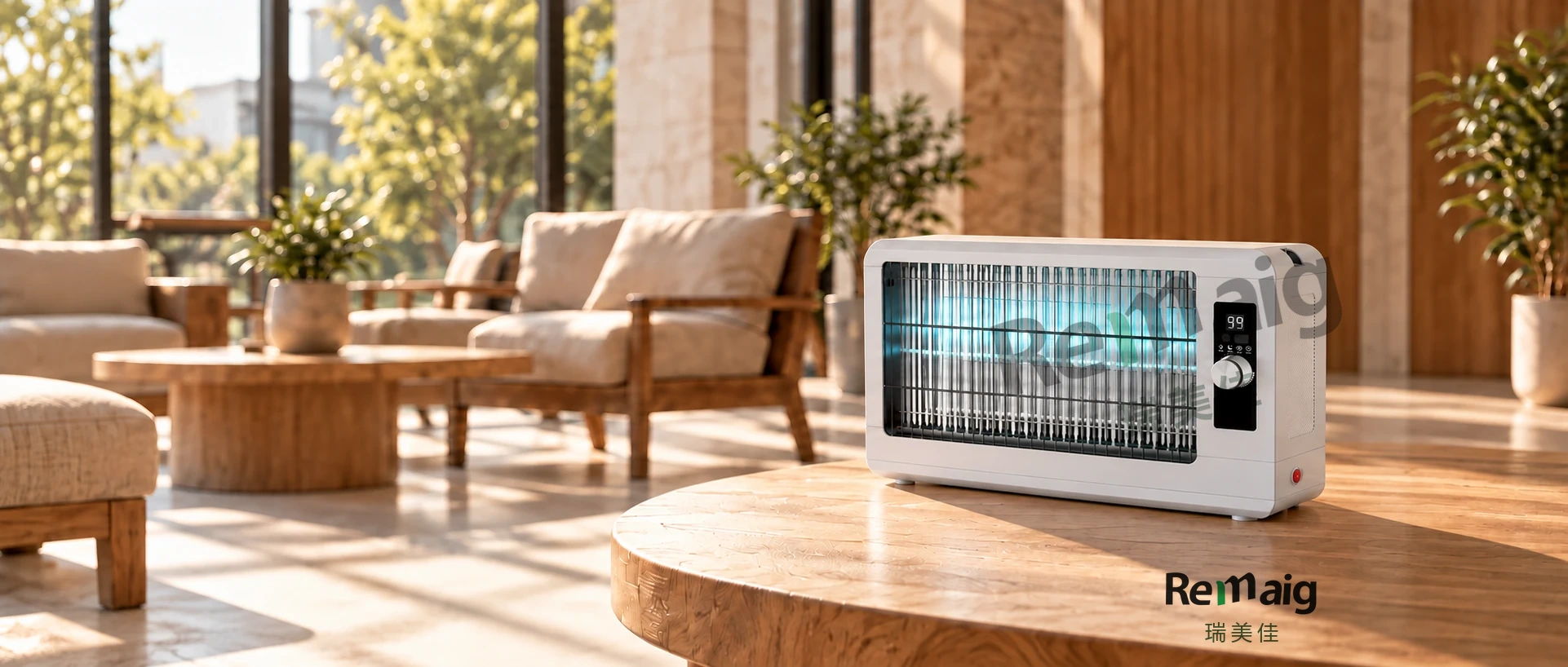 Remaig IKI-710AE shown on a timber table in a warm lounge setting
